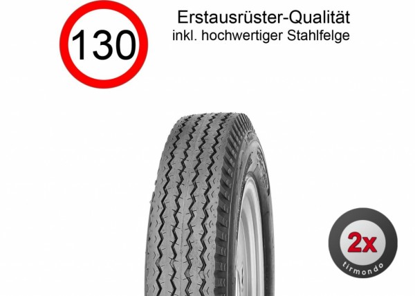 2x 5.00-8 Rad / 5.70-8 Komplettrad 77M 4-Loch Felge 3.00Dx8, LK 4x100 mit Reifen